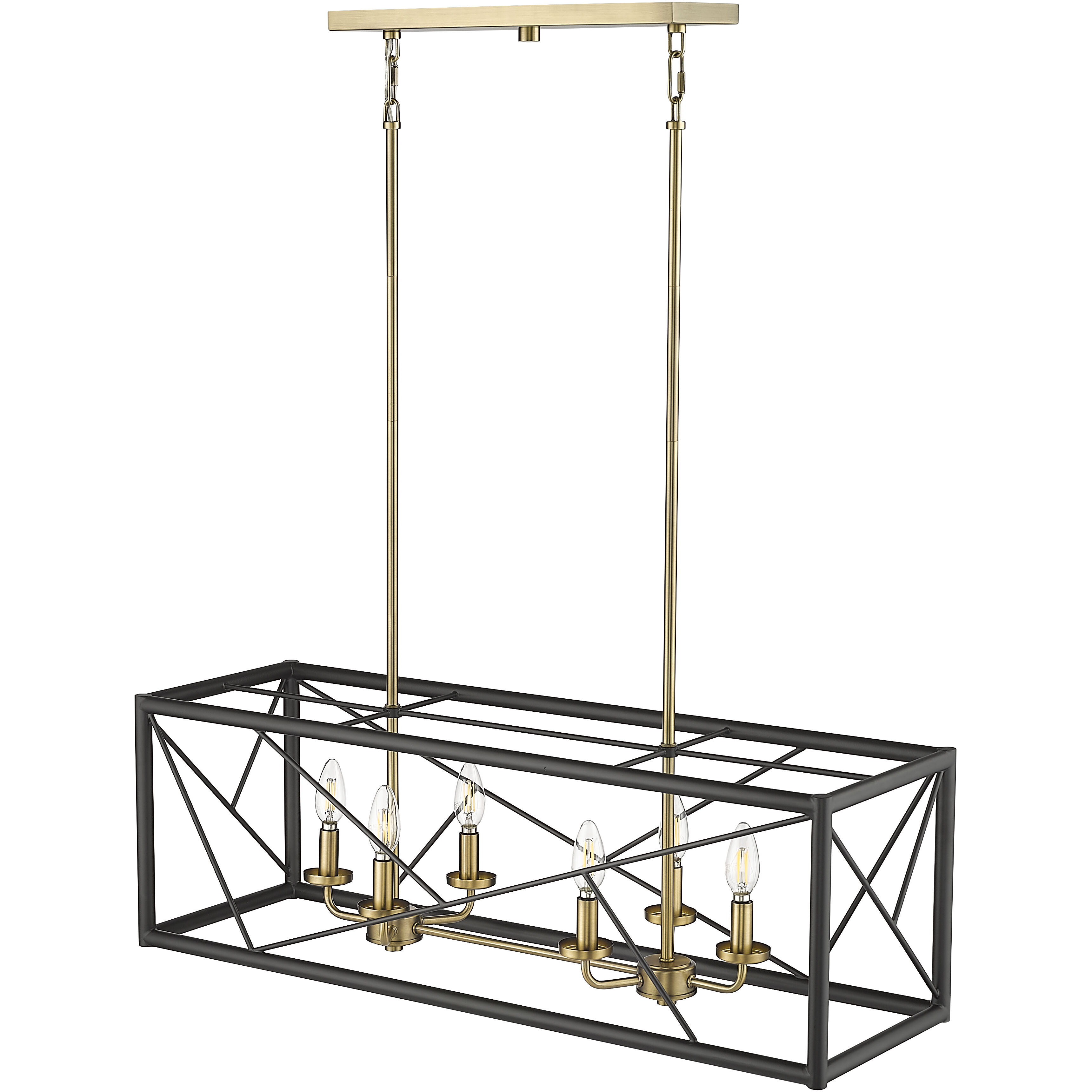 Surrey 6 Light 34 inch Matte Black/Vintage Brass Linear Chandelier Ceiling Light